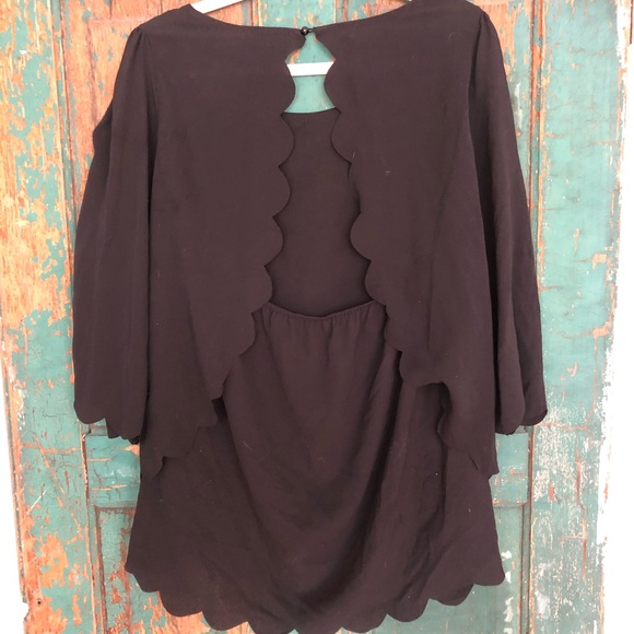 Papermoon Tops - Black Blouse with scalloped detail and cut out